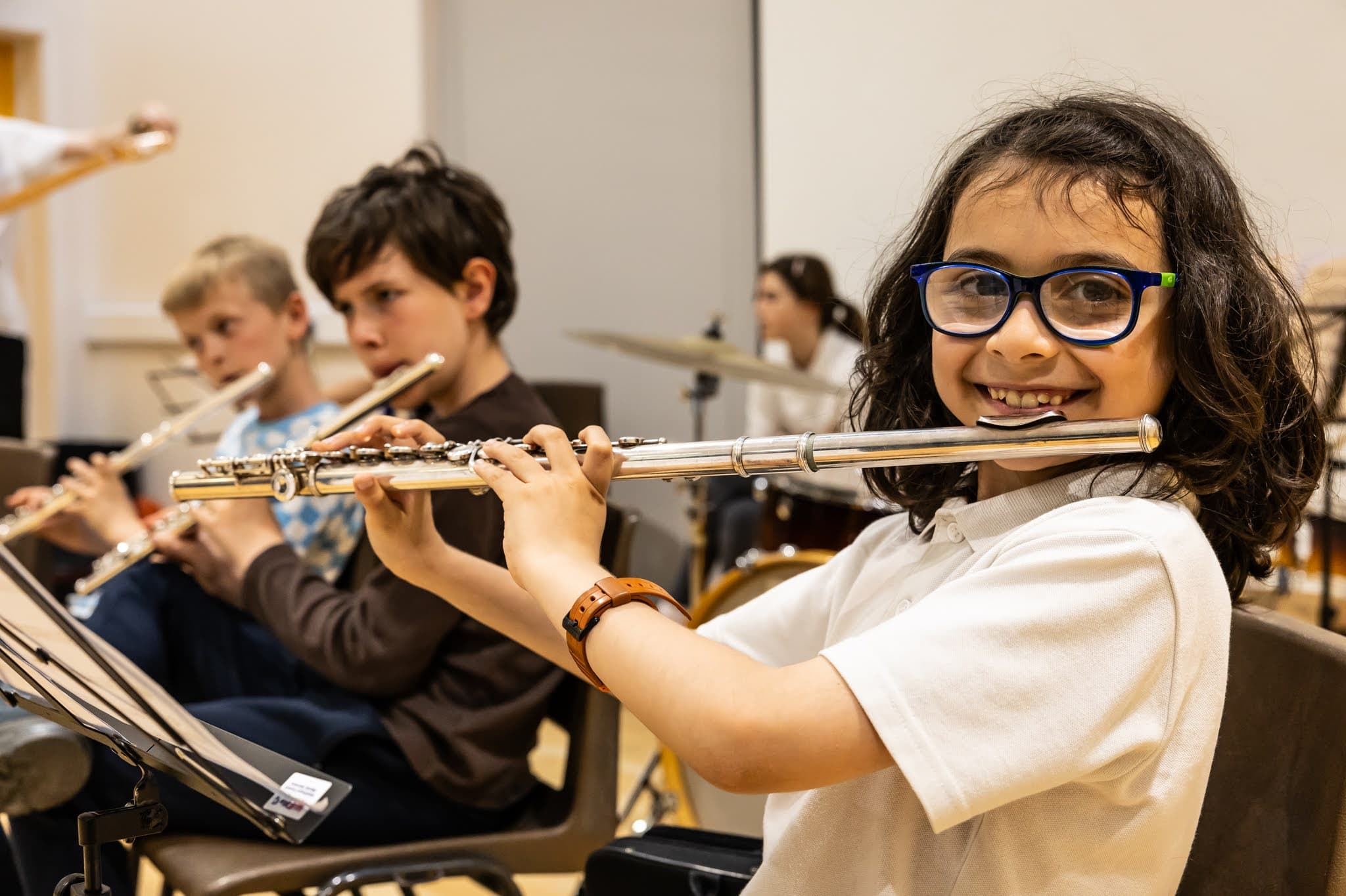 Flute players in wind band